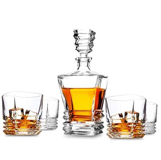 Quality Lead Free Crystal Whiskey Decanter Set With 4 Glasses Dishwasher Safe Whiskey Decanter And Glasses Bar Set
