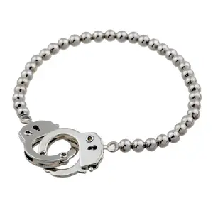 High quality men silver plated metal handcuffs bead copper bracelet