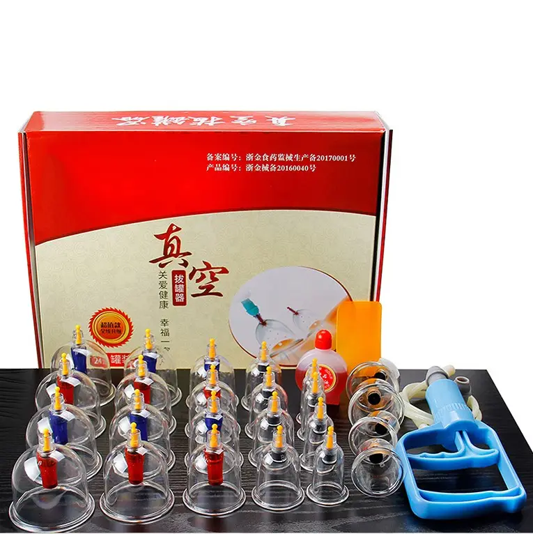 24 Professional China Made Massage Medical Vacuum Hijama Therapy Equipment Cupping Cups Set for Body Physiotherapy