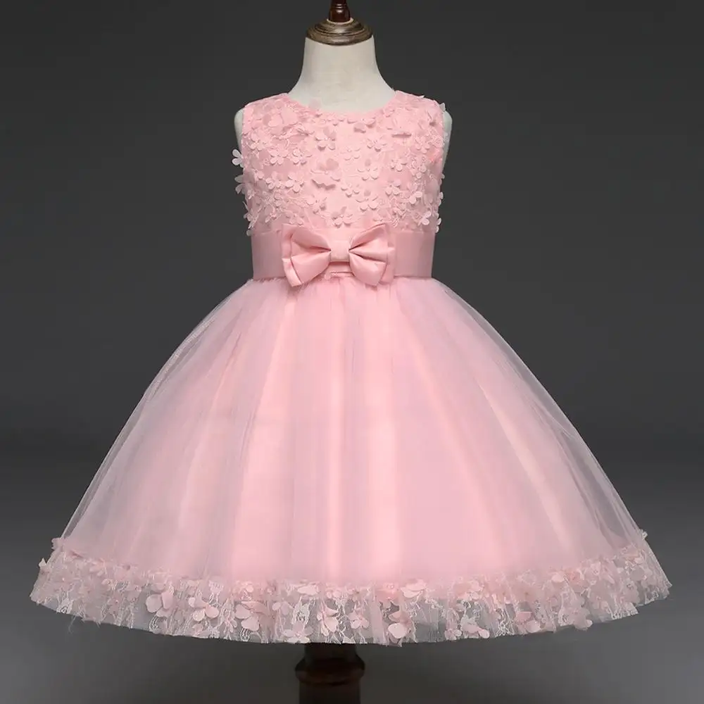 New style lace appliques lovely flower kids girl party dress