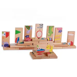 Tier muster Holzbau steine Puzzle Spielzeug Farbige Dominosteine für Kinder