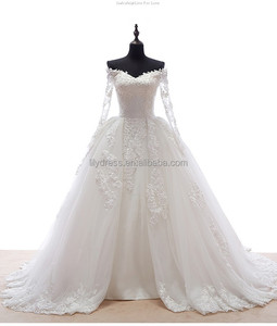 Long Sleeves Lace Appliqued Princess <strong>Bride</strong> <strong>Gown</strong> Customized Bridal <strong>Gown</strong> BW452 Designer A-Line Lace up Back Wedding Dress - Product Image 1