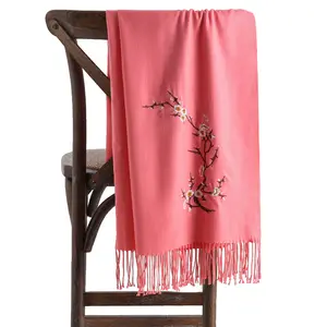 Bufanda de tela de sarga bordada con estampado de flores de ciruelo, chal, Pashmina, venta directa de fábrica