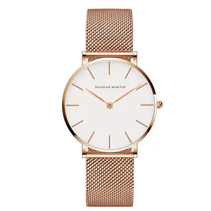 Hannah Martin CH36 Stainless Steel Mesh Band Japan Quartz Movement High Quality Waterproof Women IP Plating Black Ladies Watch