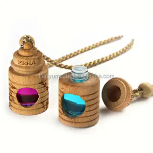 Wholesale high quality wood lid glass car perfume refilled bottle with wood set