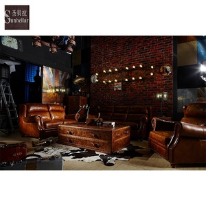 Nhà Máy Custom Made Vintage Retro Da Chính Hãng Sofa Cao Trở Lại Nội Thất Khách Sạn Sảnh Phòng Khách Sofa Set Thiết Kế Mỹ Sofa - Product Image 6