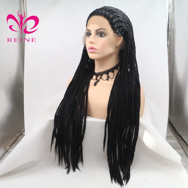 Высококачественные 1b цветные Синтетические длинные плетеные парики на фронтальной сетке для чернокожих женщин