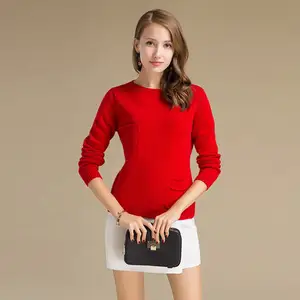थोक थोक नई डिजाइन स्वेटर महिलाओं के लिए स्वेटर लाल रंग क्रू गर्दन ऊनी स्वेटर