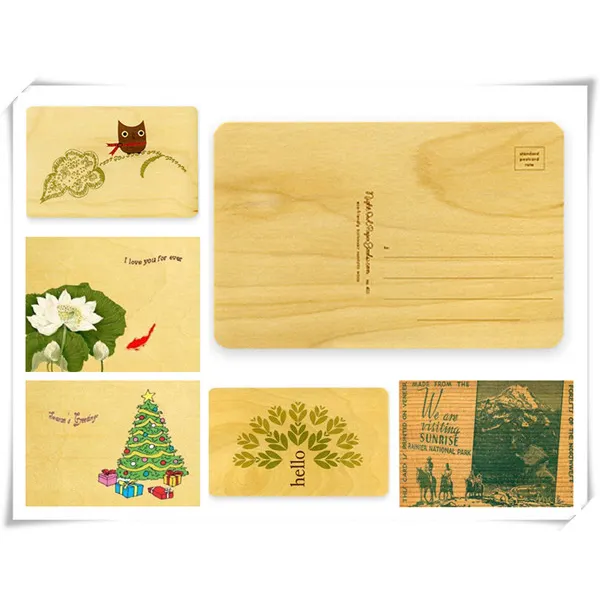 Tarjeta de felicitación/postal/marcapáginas de madera
