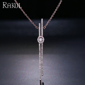 RAKOL NP2016 Fashion Zircon Statement <strong>Long</strong> <strong>Pendant</strong> <strong>Necklace</strong> with Gold Plated Figaro Chain Customizable Size for Party - Product Image 2
