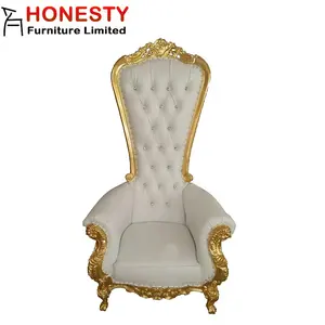 HC503 Furnitur Hotel Mewah Kayu Perancis Barok Emas Putih Belakang Tinggi Kursi Pernikahan Ratu Raja Murah dari Cina