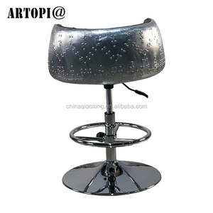Tabouret haut, rotatif réglable en hauteur, <span class=keywords><strong>chaise</strong></span> <span class=keywords><strong>de</strong></span> <span class=keywords><strong>bar</strong></span>, style industriel, en feuille d'aluminium et cuir, pour cuisine, nouveauté - Product Image 4