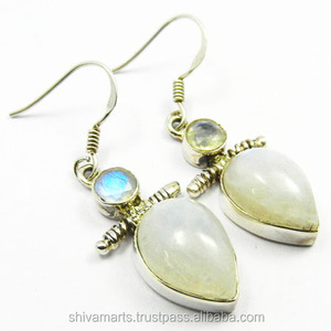 Pendientes de gota de piedra lunar de arcoíris de Plata de Ley 925 al por mayor, joyería fina colgante de oro rosa de Estilo Vintage para fiestas de boda - Product Image 2