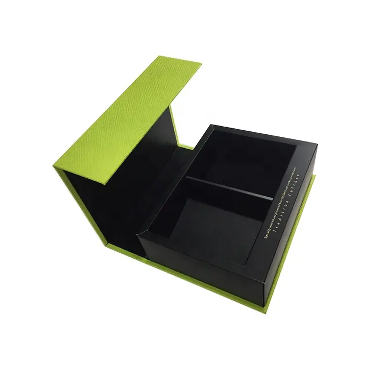 Customized Good Grade Medium Size Gravure Printing Art Paper Drop Plastic Green Cube Tea Bags Paper Packaging Magnet Gift Box