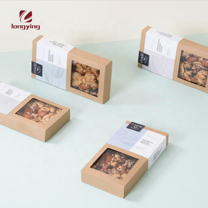 Caixa de presente de papel personalizada marrom em pvc, caixa de presente personalizada com janela transparente suporte para doces/café/nozes caixa de embalagem