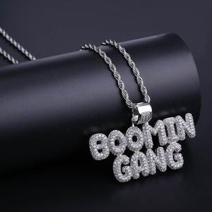 BOOMIN <span class=keywords><strong>GANG</strong></span> Hombres Doble Fila Iniciales Zircon Accesorios Moda Colgante Collar - Product Image 5