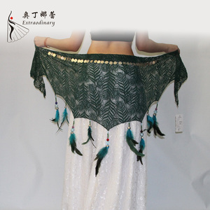 Bufanda de cadera de danza del vientre de plumas de pavo real de moda para el rendimiento
