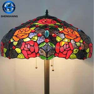 High Quality glasmalerei lampe Antique Tiffany stil Floor Standing Lamp blume boden lampe