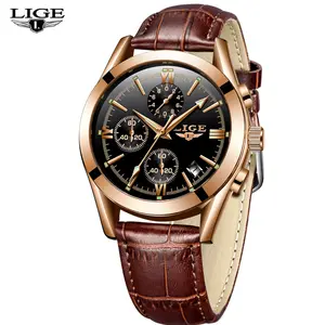 Jam tangan desain pria LIGE 9839 jam tangan pria kedap air kulit 30 meter dari Tiongkok Guangzhou