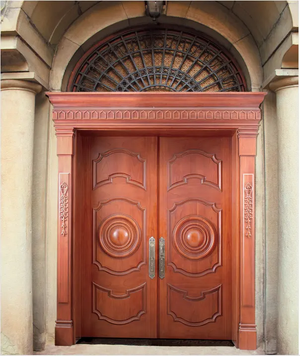 Puerta de madera maciza de doble entrada de lujo, fabricada en fábrica de China, para villa