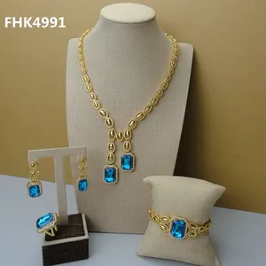 Conjuntos de joyería africana para mujer, conjuntos de joyería chapados en oro de 18K dubái, FHK4991, 2019