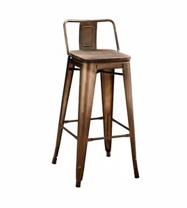 Modern Bistro Powder Coating Metal Stacking bar Stool with Wood Seat And Backrest