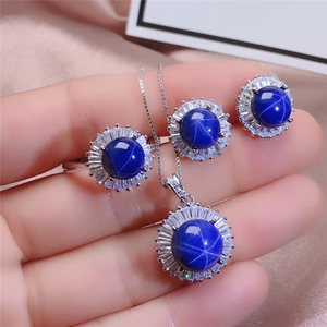 Conjunto de Joyería de Plata de Ley 925 con Zafiro Azul Estrella de Alta Calidad - Product Image 2