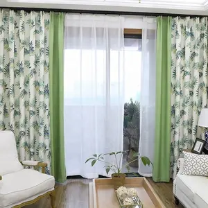 Cortinas opacas decorativas de colores con empalme de hojas estampadas de estilo coreano, tela de tul, tratamiento de ventana para dormitorio y sala de estar