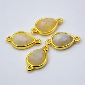 Natural moonstone Faceted cut teardrop shape Gemstone charms gold bezel jewellery jewelry double bail pendant for women