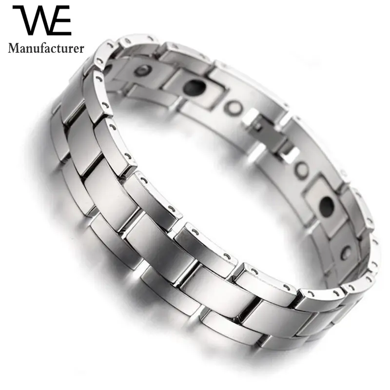 Hochwertiges Business Male Silver Magnet Gesundheits armband für Männer aus Wolfram stahl
