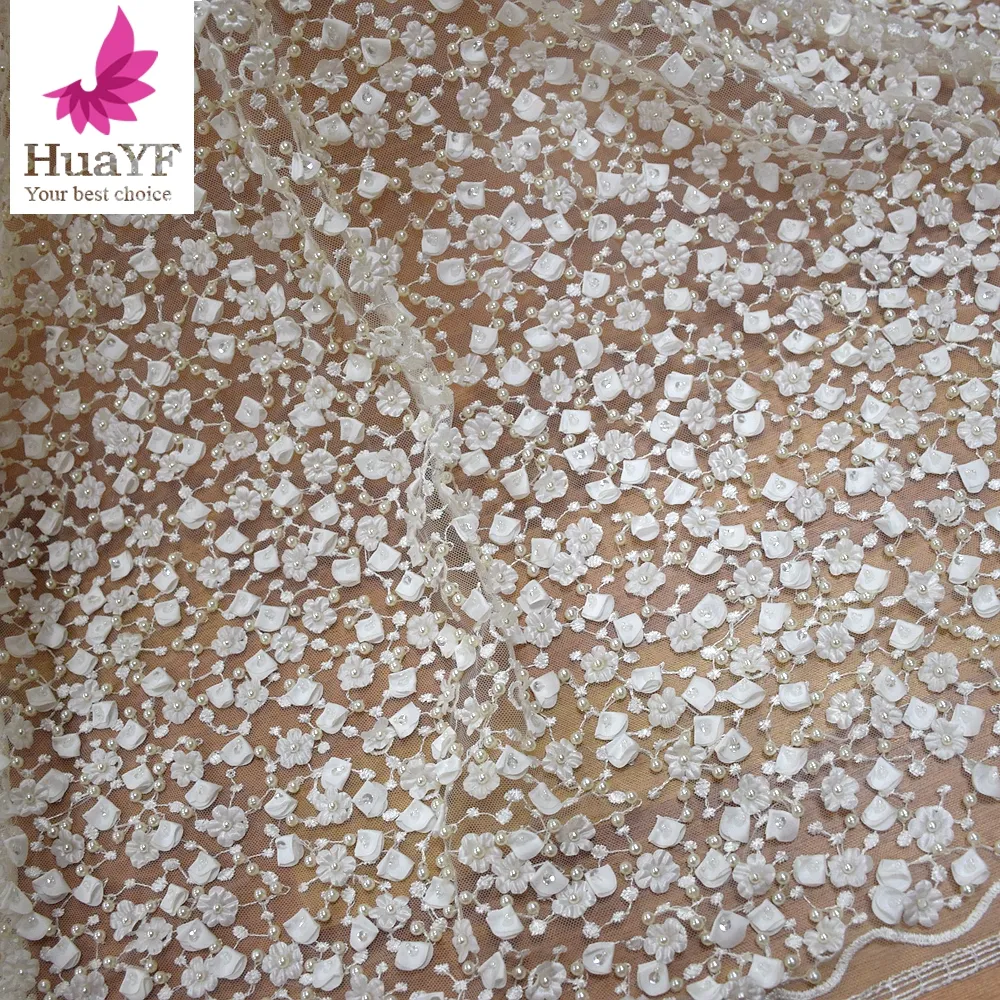 Commercio all'ingrosso Avorio Ricamo da sposa Corea del merletto in rilievo bianco abito di pizzo tessuti HY1049-7
