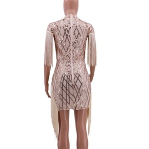 Frauen Pailletten Quaste Aushöhlen Sexy Mini kleid Bodycon Mode Short <span class=keywords><strong>Prom</strong></span> Night Club Party Kleider Vestidos CY8033 - Product Image 5