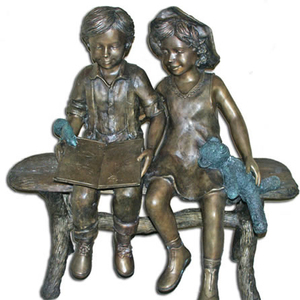 2015 jardín de esculturas de tamaño natural estatua de bronce de la muchacha en el banco con el perro - Product Image 4