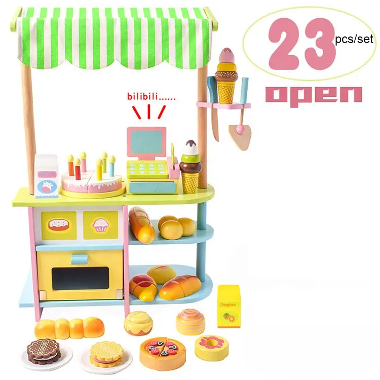 बहु पूर्वस्कूली फल सब्जी सुपरमार्केट रेफ्रिजरेटर केक लकड़ी के बच्चों के रसोई बच्चों के खिलौने