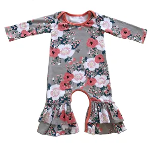 Trẻ Sơ Sinh & Trẻ Em Bông Hoa Ruffle Raglan Dài Tay Áo Icing Romper Crawiling Onesie Tổng Thể Jumpsuit Bong Bóng Bé Cô Gái Romper