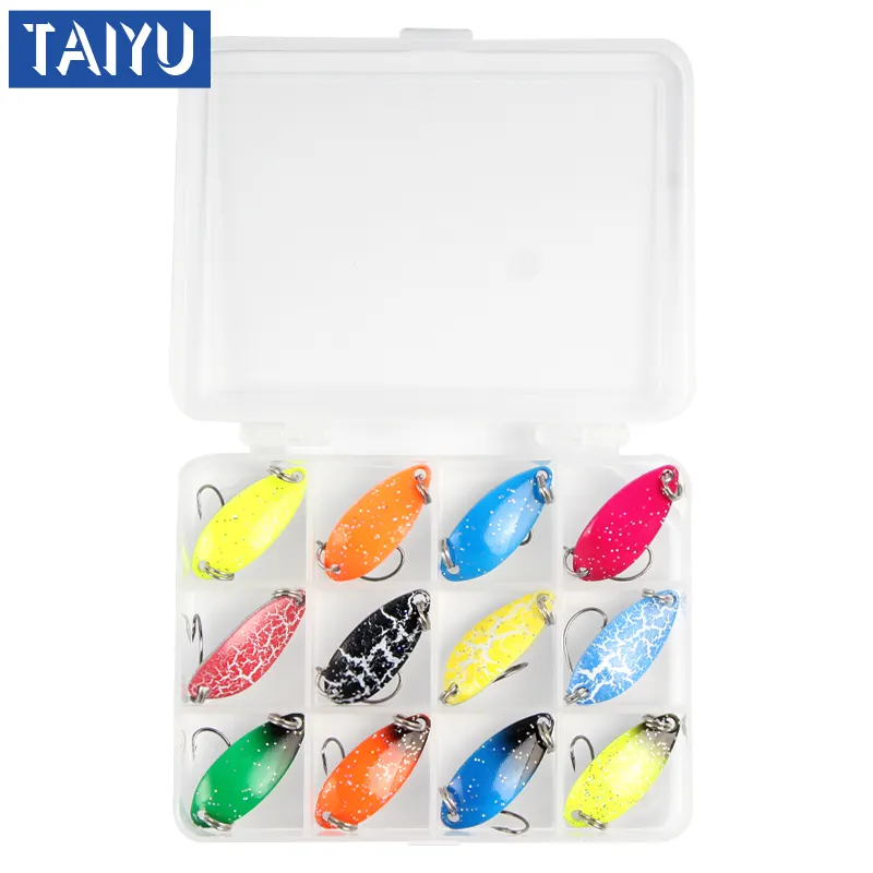 12pcs colorful spoon lure kit with single hook metal bait fishing lure set