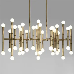 Art Modern Design E14 Led Yellow Lighting Golden Steel Pendant Lamp Rectangle Chandelier for Office Table Room Dining Room Light