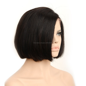 Échantillon gratuit remy coiffures 8 <span class=keywords><strong>pouce</strong></span> bob wigwith côté partie cuticules alignés raw virgin cheveux full lace perruques - Product Image 4