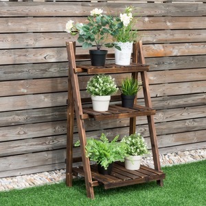 Scaffale per Vasi di Fiori a 3 Ripiani Pieghevole in Legno Espositore per Interni ed Esterni Giardino - Product Image 5