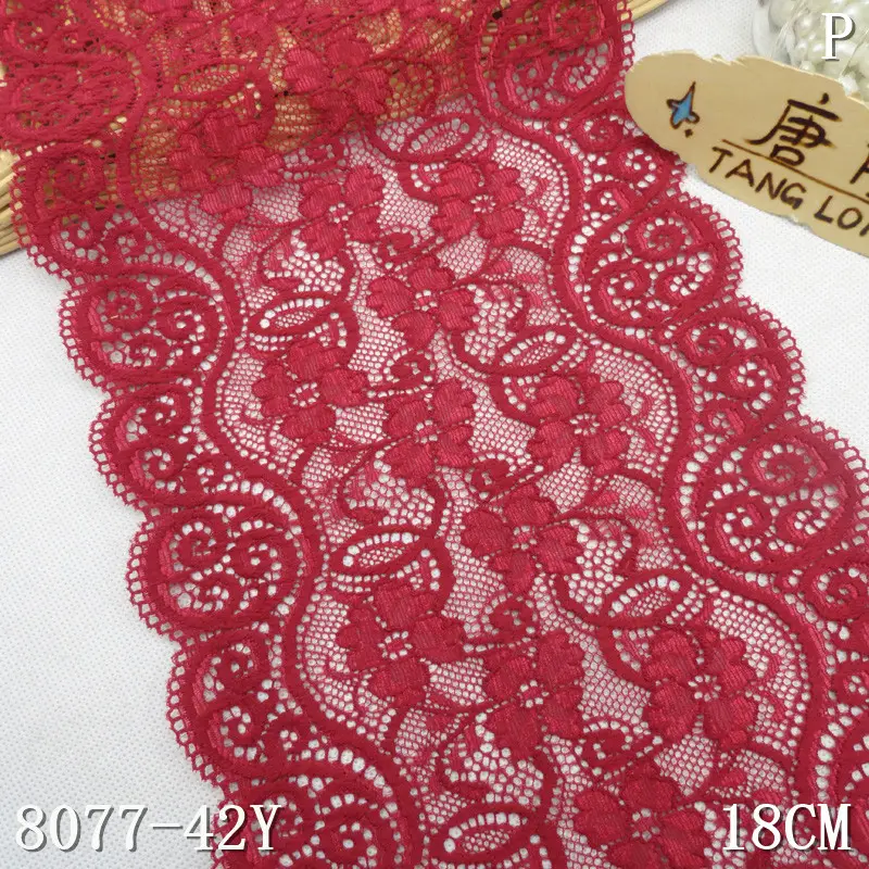 Hot Sale 18CM Black Colorful Floral Tulle Elastic Lace Mesh Fabrics Stretch Lace Trim 3D Border Lace Fabric For Women Dress