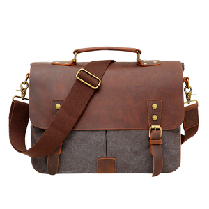 Bolso Bandolera para Hombre, Estilo Vintage, Lona y Cuero Genuino, para Portátil de 14 Pulgadas - Product Image 1