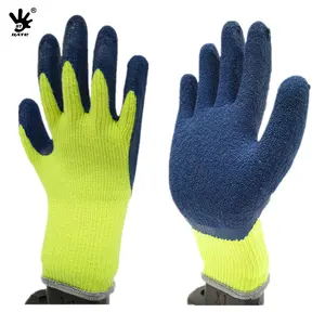 Yellow Cotton Blue Latex Coated Winter Warmth Terry Safety Gloves