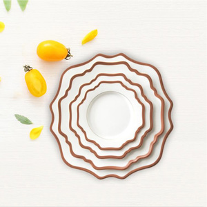 DE BODA clásico postre vajilla festoneado oro rosa borde platos de porcelana blanca con <span class=keywords><strong>logo</strong></span> - Product Image 4