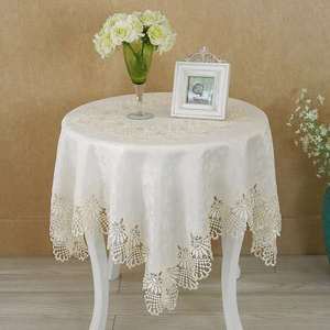 Bianco rotondo hotel poliestere <span class=keywords><strong>tovaglia</strong></span> di <span class=keywords><strong>pizzo</strong></span> tavolo/tavola di nozze panno, tovaglie per alberghi - Product Image 3