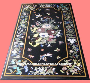Black Marble Inlay Dining Table Top, Marble Dining Table Top - Product Image 1
