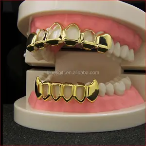 Conjunto grillz de fundo oco e bico de hip hop banhado a ouro com dentes de hip hop aberto face aberta