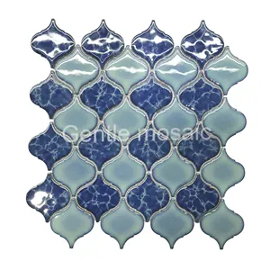 Modern building indoor blue arabesque lantern recycled mosaic 6mm glossy crystalline glaze mosaic tile ceramic