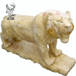Estatua de Tigre de Piedra Amarilla Tallada a Mano, Tamaño Real - Product Image 1