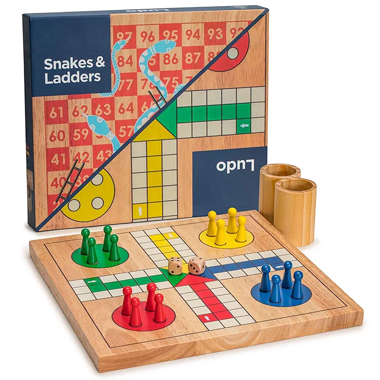 लकड़ी सांप और सीढ़ी डिजाइन लूडो खेल प्रतिवर्ती 2 में 1 लूडो बोर्ड खेल सेट