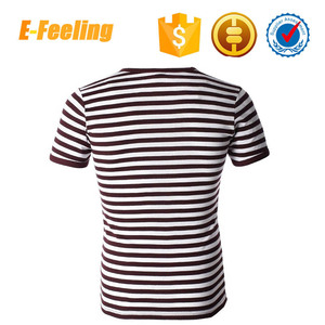 Tejido plano de encargo camiseta de la raya, a granel al por mayor blanco <span class=keywords><strong>y</strong></span> negro v-cuello de la raya de la camiseta - Product Image 2